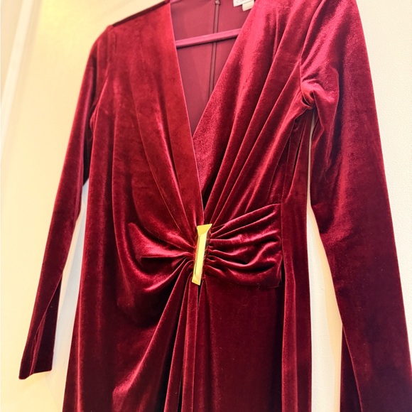 Calvin Klein Burgundy Velvet Long Sleeve Dress - Picture 5 of 8